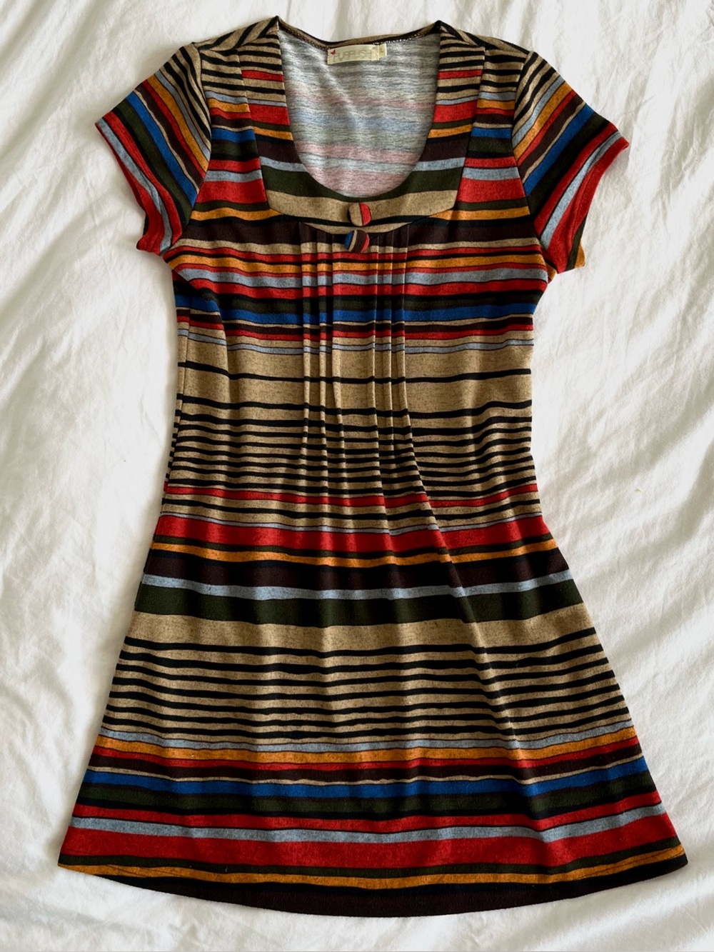 Striped Knit Babydoll Dress with Twee Button Details
